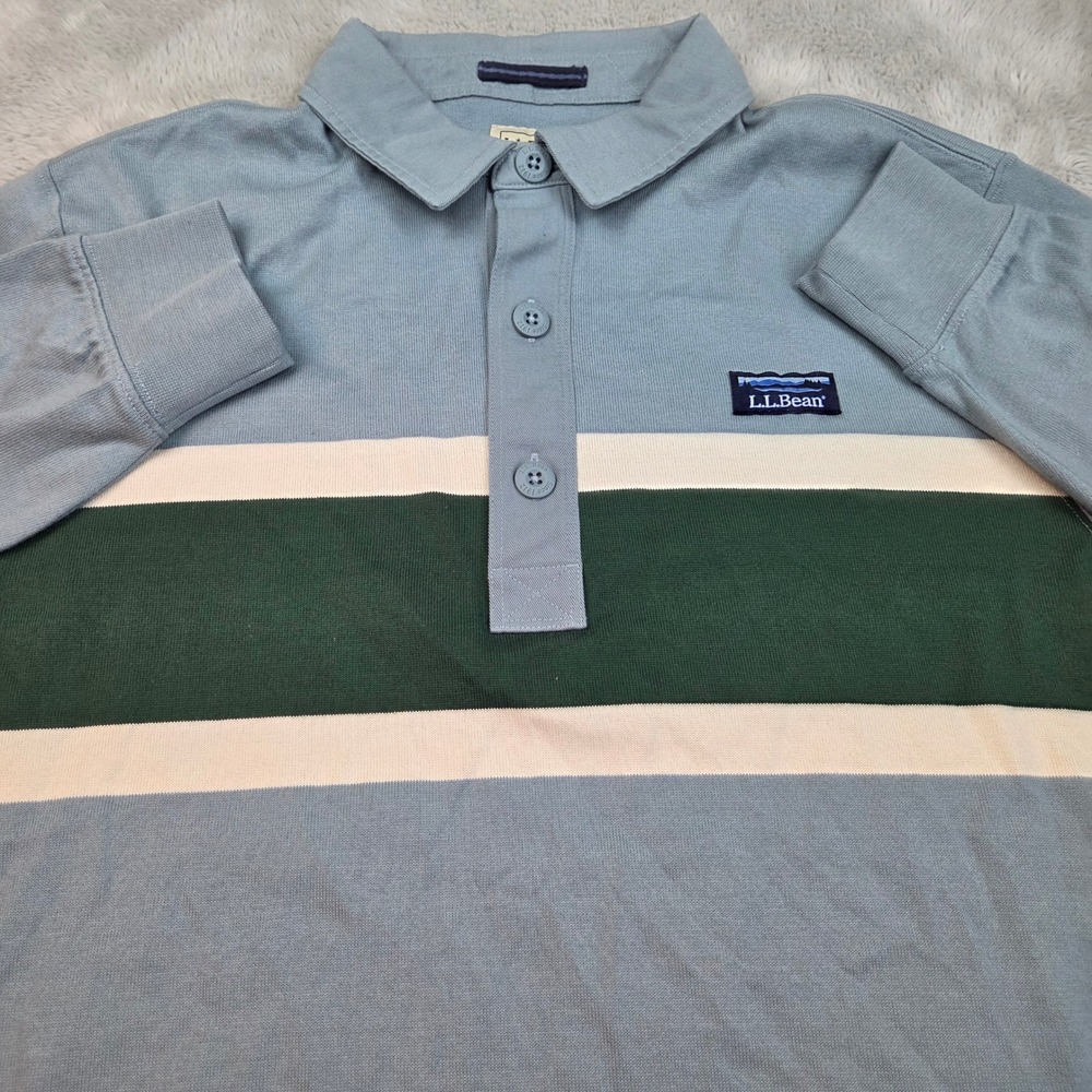 Vintage L.L. Bean Rugby Polo Mens M Traditional Fit Long Sleeve Blue 100% Cotton